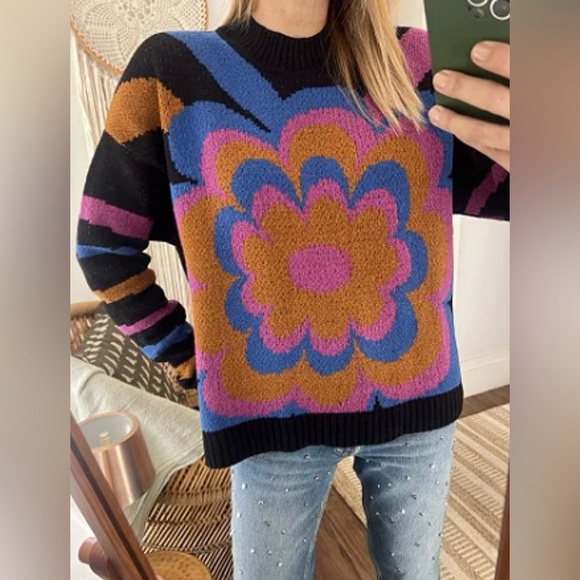 Minasmalha Brazilian multi coloured Woodstock long sleeve sweater women’s Medium - Picture 2 of 8